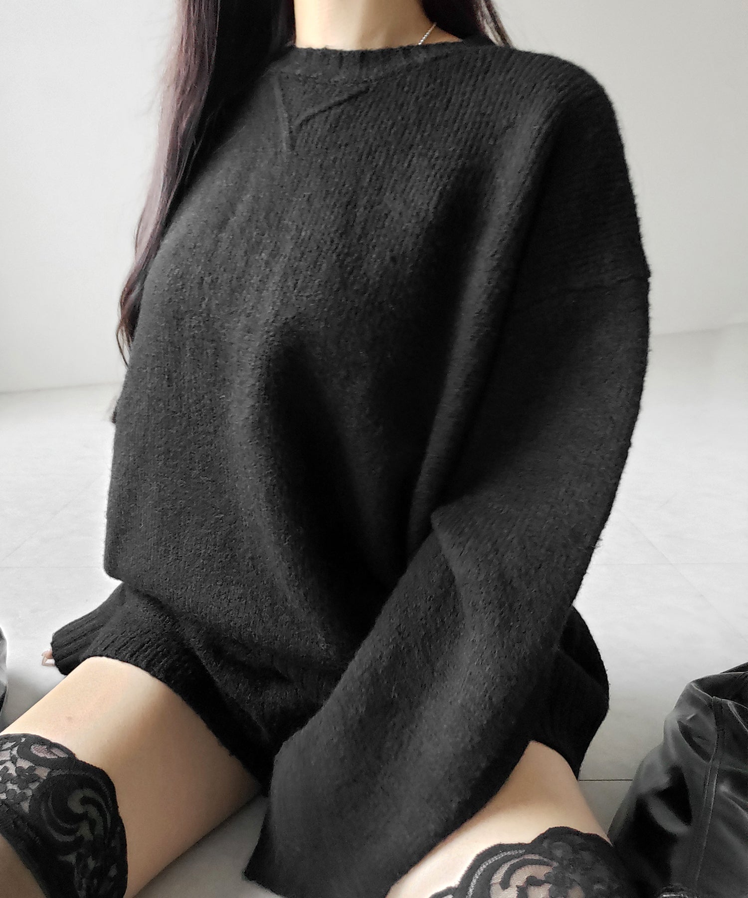 【 ニットセットアップ 】フラッフィーオーバーサイズニット + ニットショートパンツ SET / fluffy over size knit + knit short pants SET