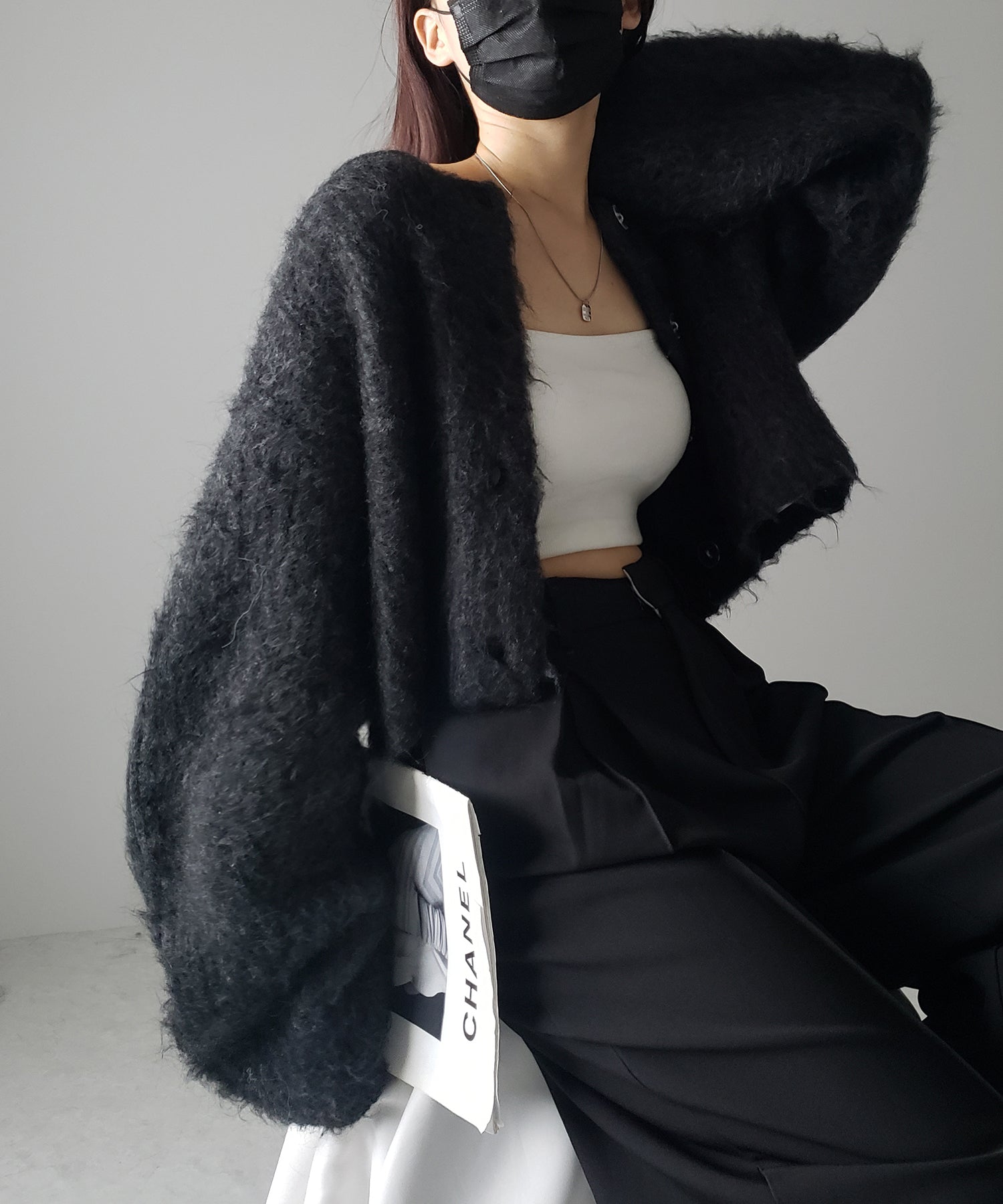 ボリュームワイドスリーブショートシャギーニットカーディガン / volume wide sleeve short shaggy knit cardigan