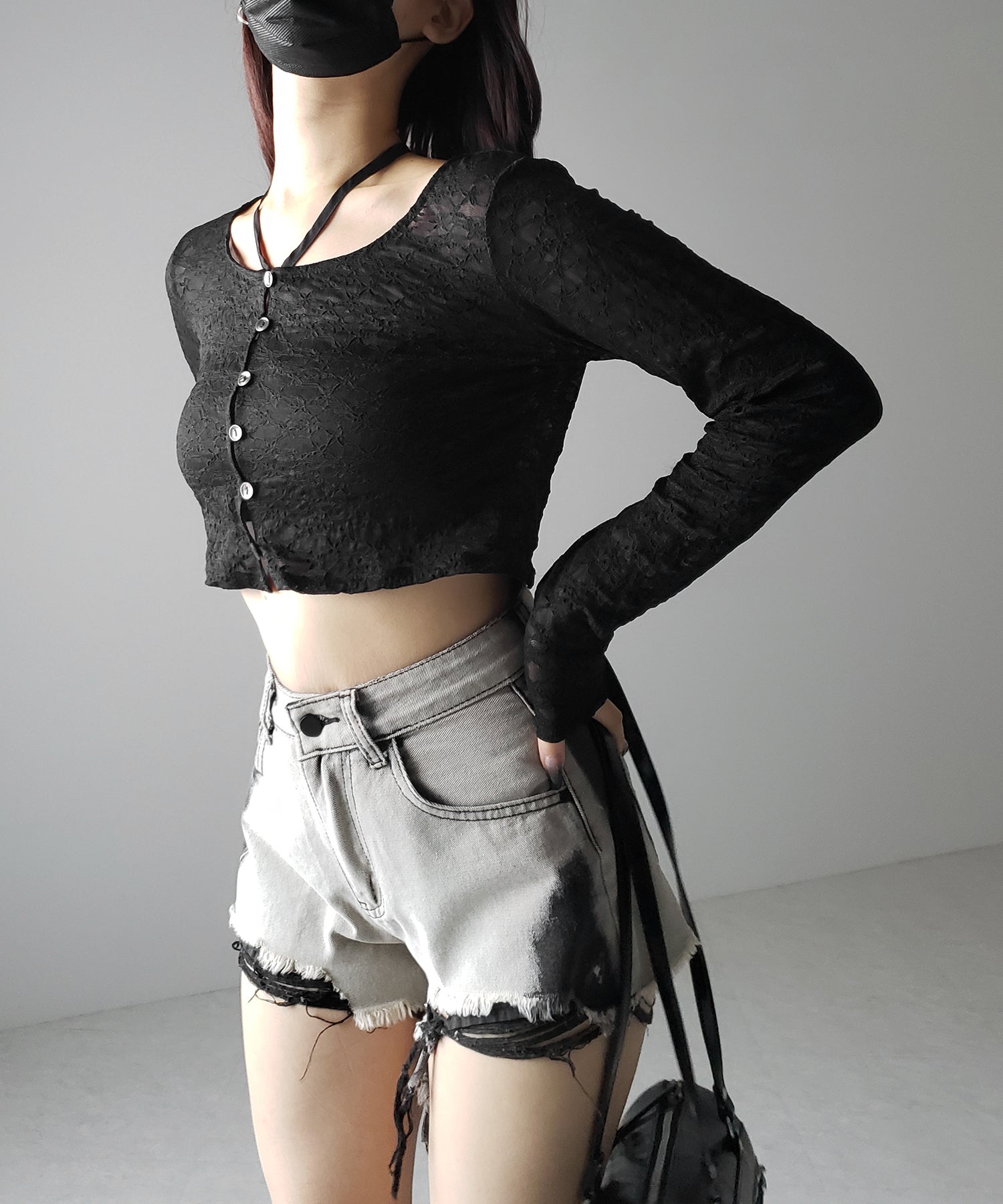 【 2WAY 】クロスストラップリボンショートレースカーディガン / cross strap ribbon short lace cardigan