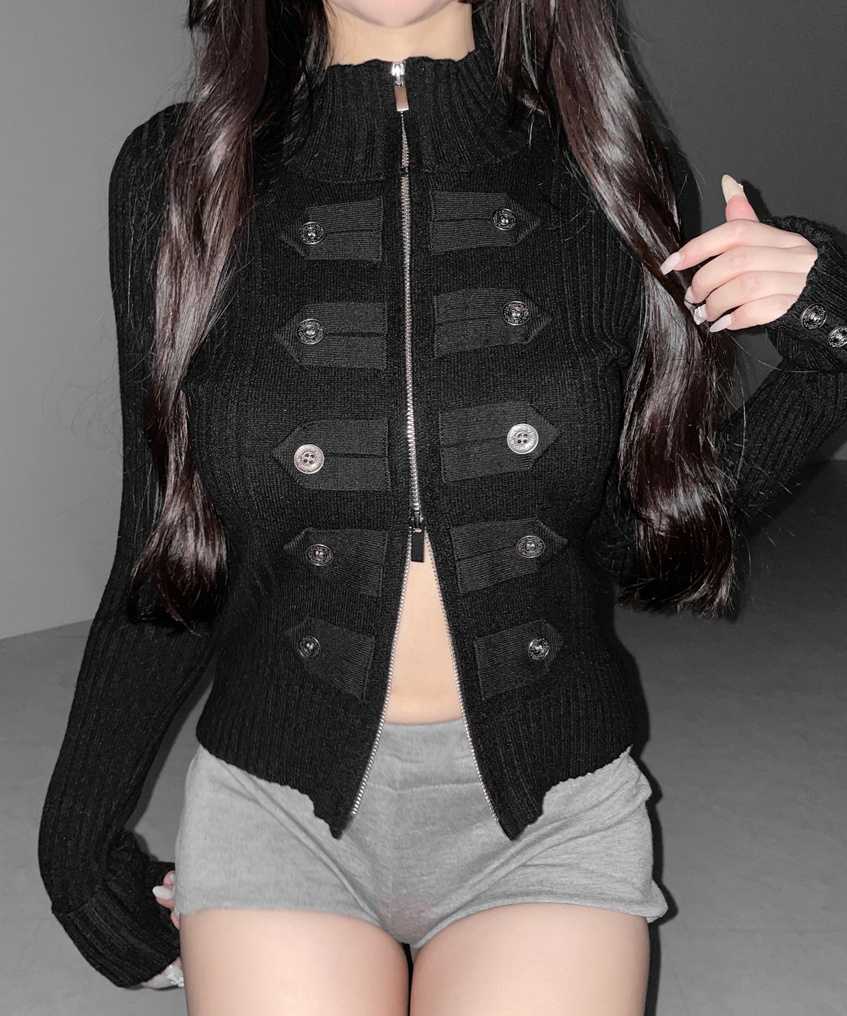 ナポレオンジップアップスリムリブニットカーディガン / Napoleon zipup slim rib knit cardigan