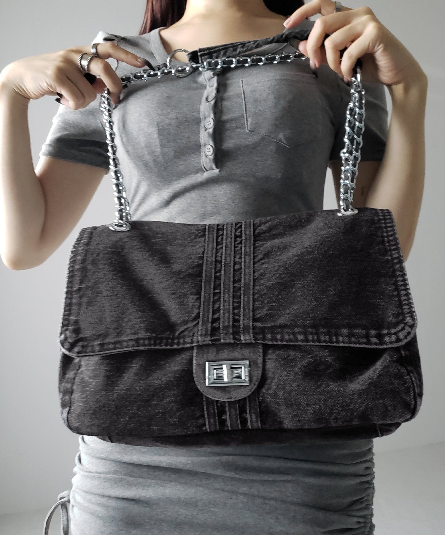 センターラインウォッシュデニムショルダーバッグ / centerline washed denim shoulder bag