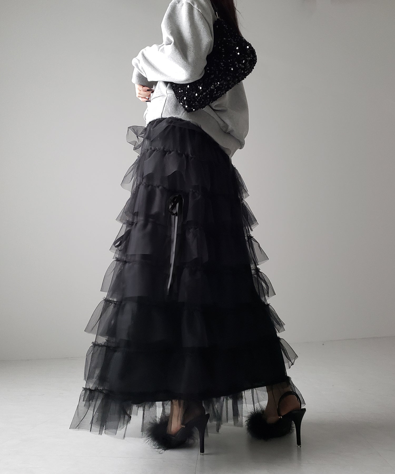 【 新色ピンク追加!/5color 】ストラップリボンバレエコアチュールスカート /strap ribbon ballet core tulle skirt