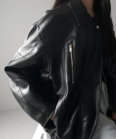 【 2color 】ヴィンテージライクボリュームスリーブフェイクレザーブルゾン / vintage like volume sleeve fake leather blouson