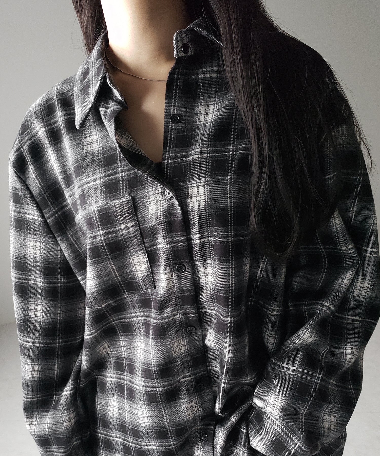ビッグシルエットブラックチェックネルシャツ / big silhouette black check flannel shirt