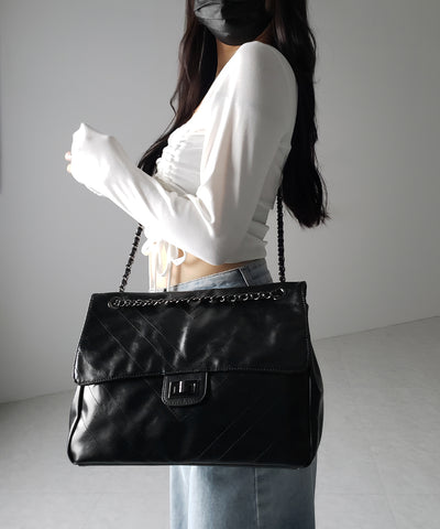 2WAY チェーンフェイクレザーフラップショルダーバッグ / 2WAY chain fake leather flap shoulder bag