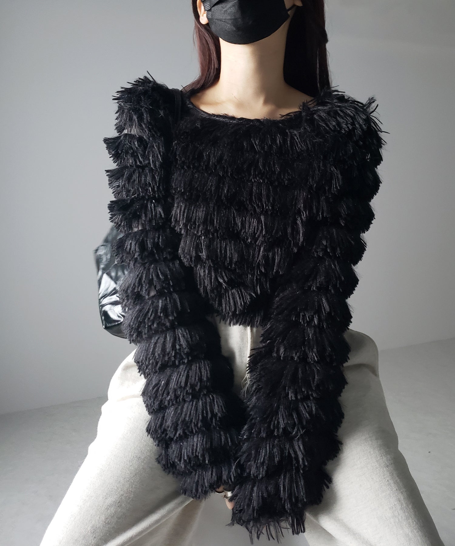 【 4color 】シャギーファーフリンジオーバートップス /shaggy fur fringe over tops
