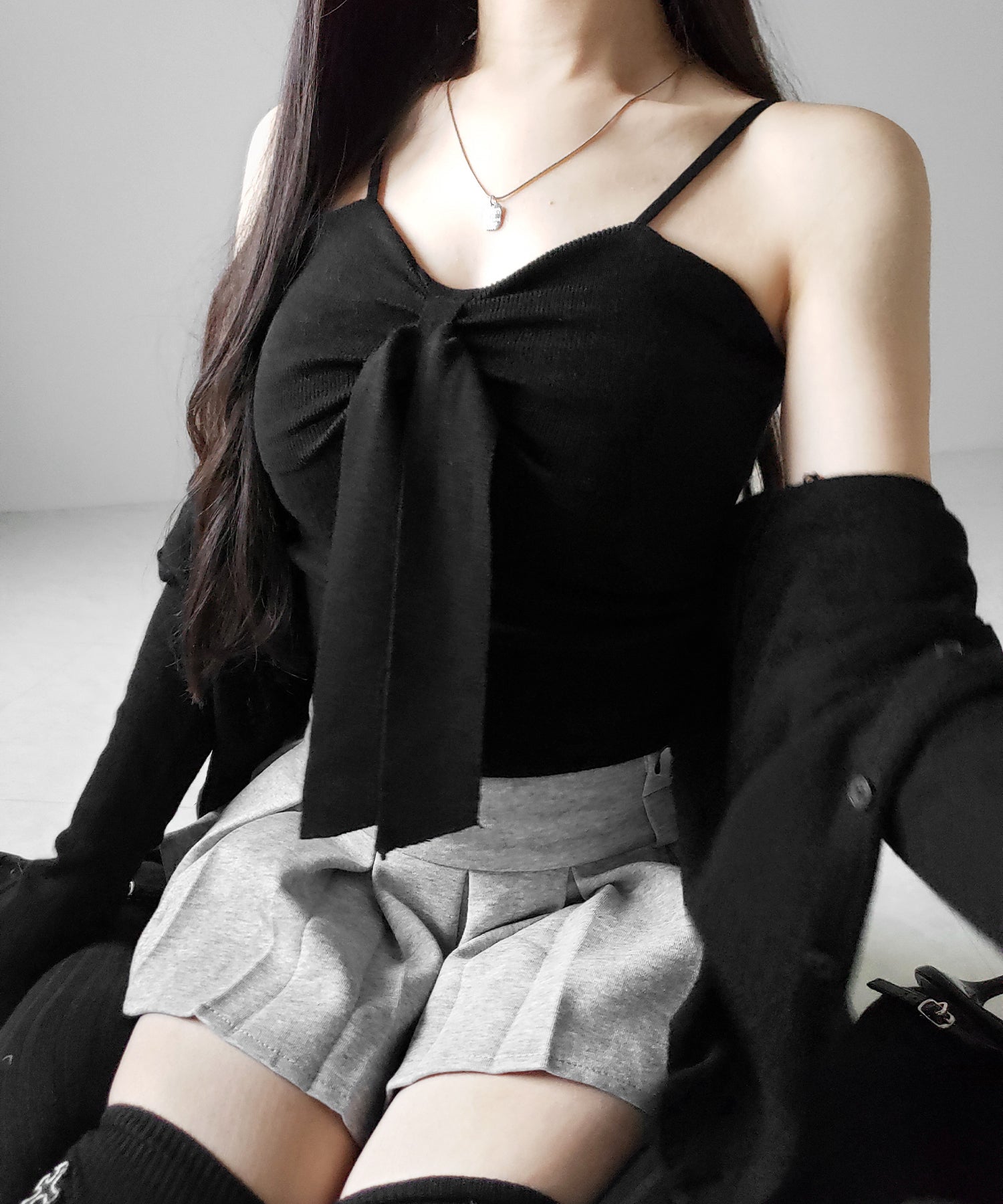 【 2点セット 】リボンニットキャミソール + カーディガンセット /ribbon knit camisole + cardigan SET