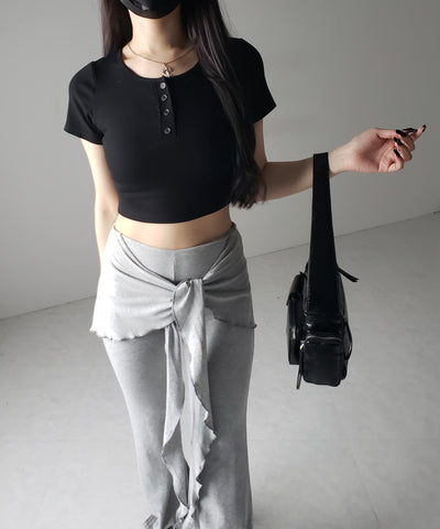 ヘンリーネック半袖ショートリブTシャツ /henley neck short sleeve short lib T-shirt