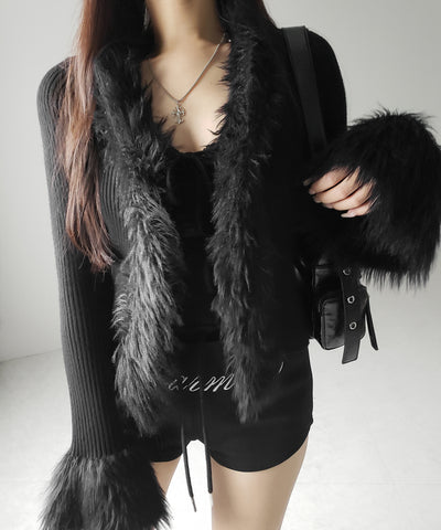 シャギーファードッキングリブニットカーディガン / shaggy fur docking rib knit cardigan