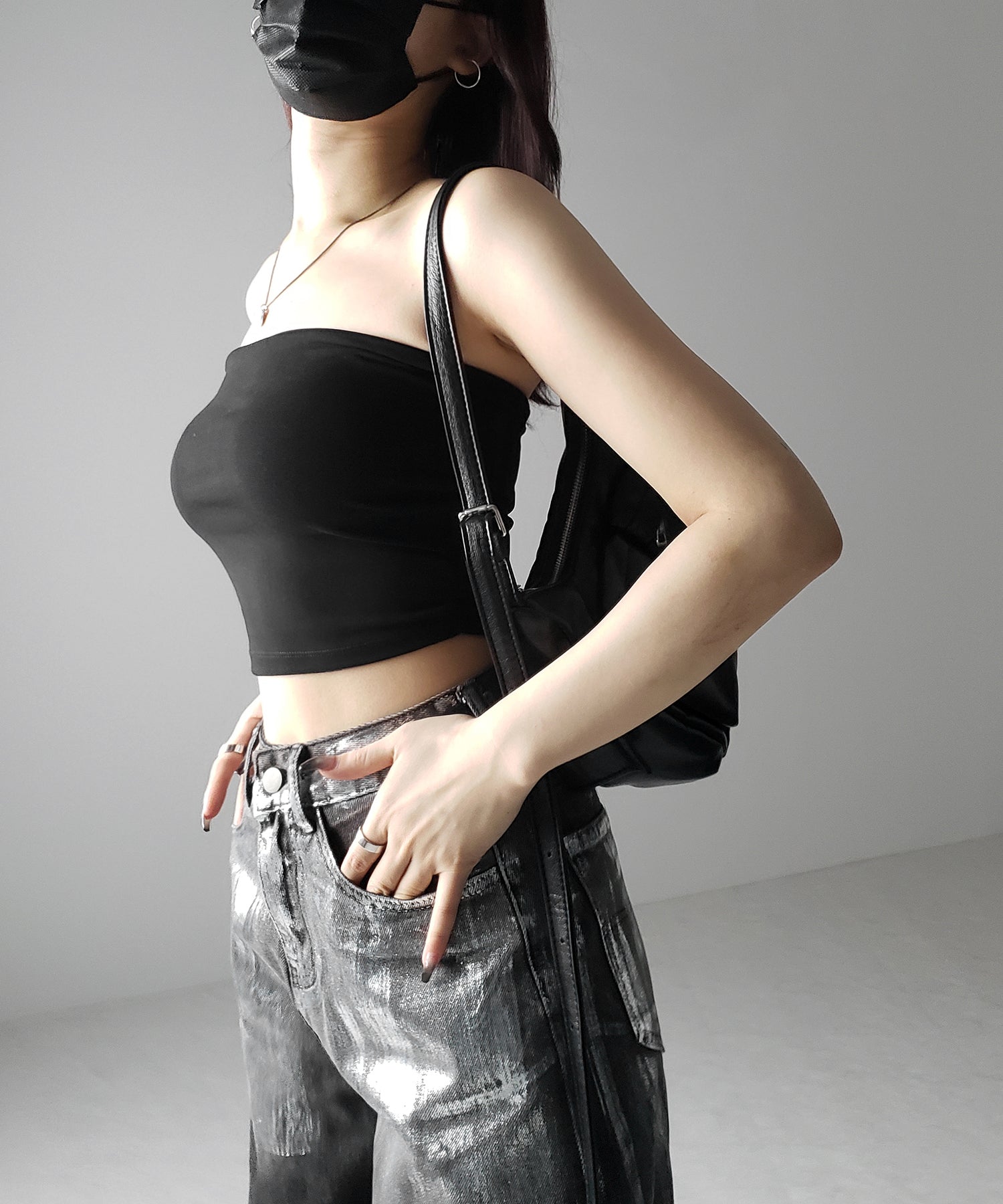 【 カップ付き 】ショートスクエアチューブトップ/ short square tube top