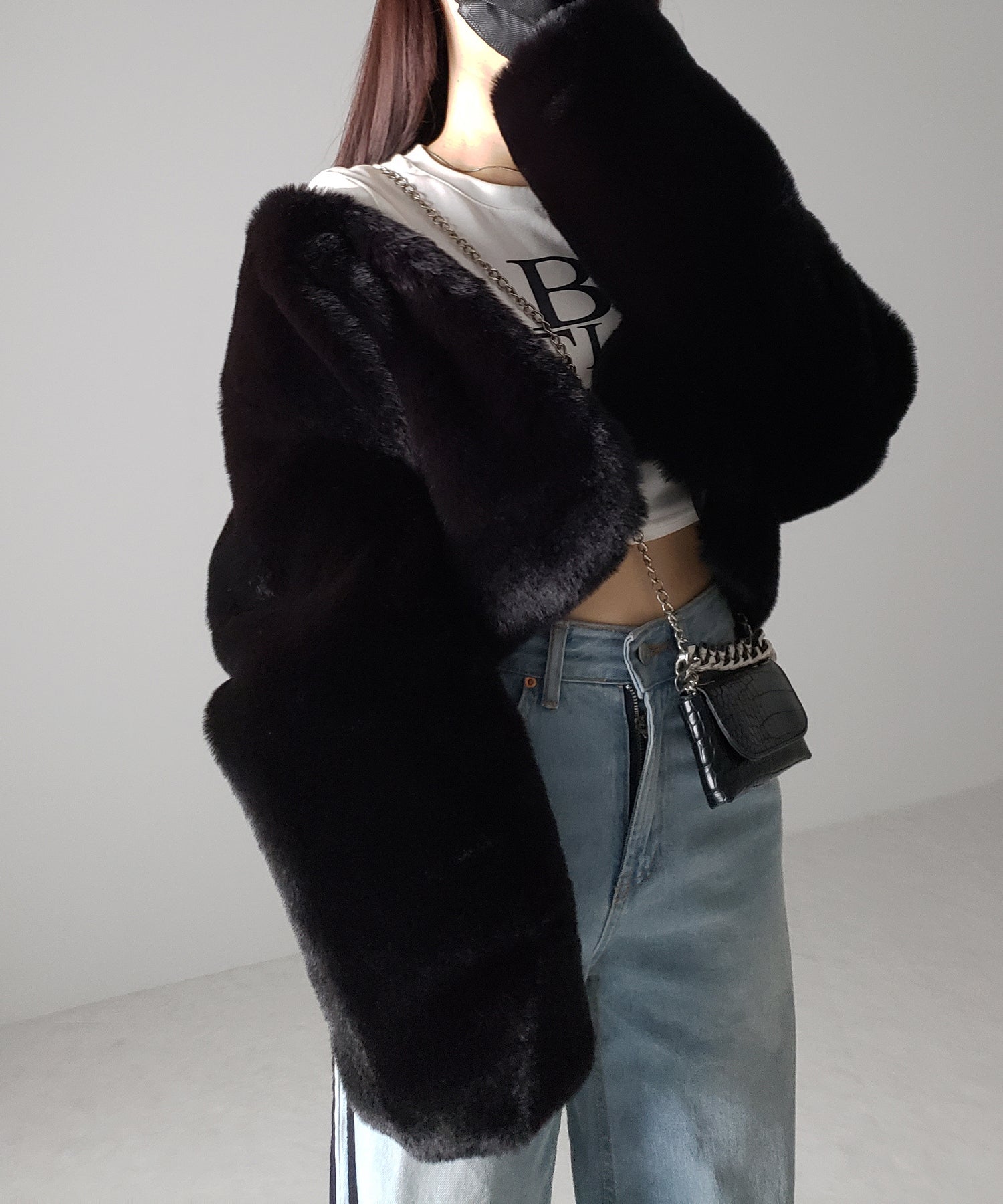 【 3COLOR 】ノーカラーショートフェイクファージャケット