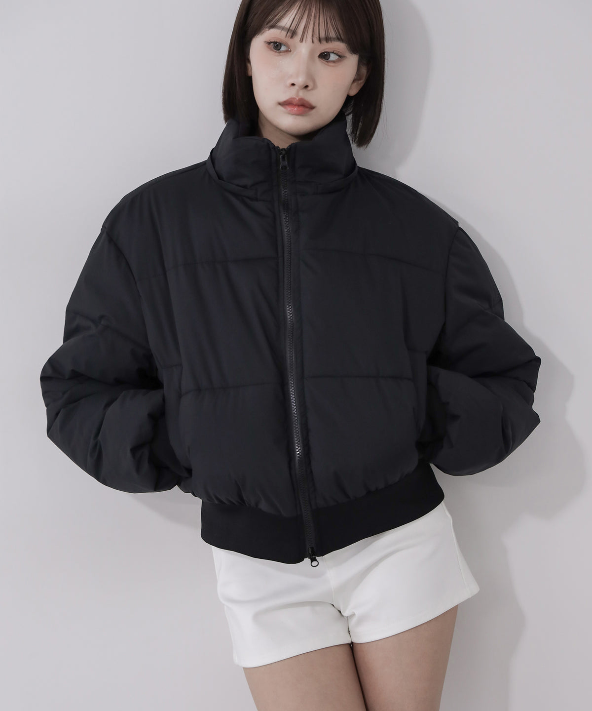 【 フード取り外し可能2WAY 】フェイクファーフードショート中綿ジャケット / 2WAY fake fur hoodie short fake down jacket