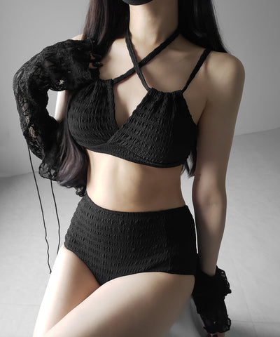 【 レディース水着/2点セット 】2WAY フロントリボンクロスネックセパレートビキニ / 2WAY front ribbon cross neck separate bikini