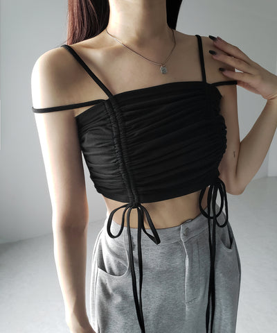 3WAYクロスストラップリボンシャーリングショートキャミソール / 3WAY cross strap ribbon shirring short camisole