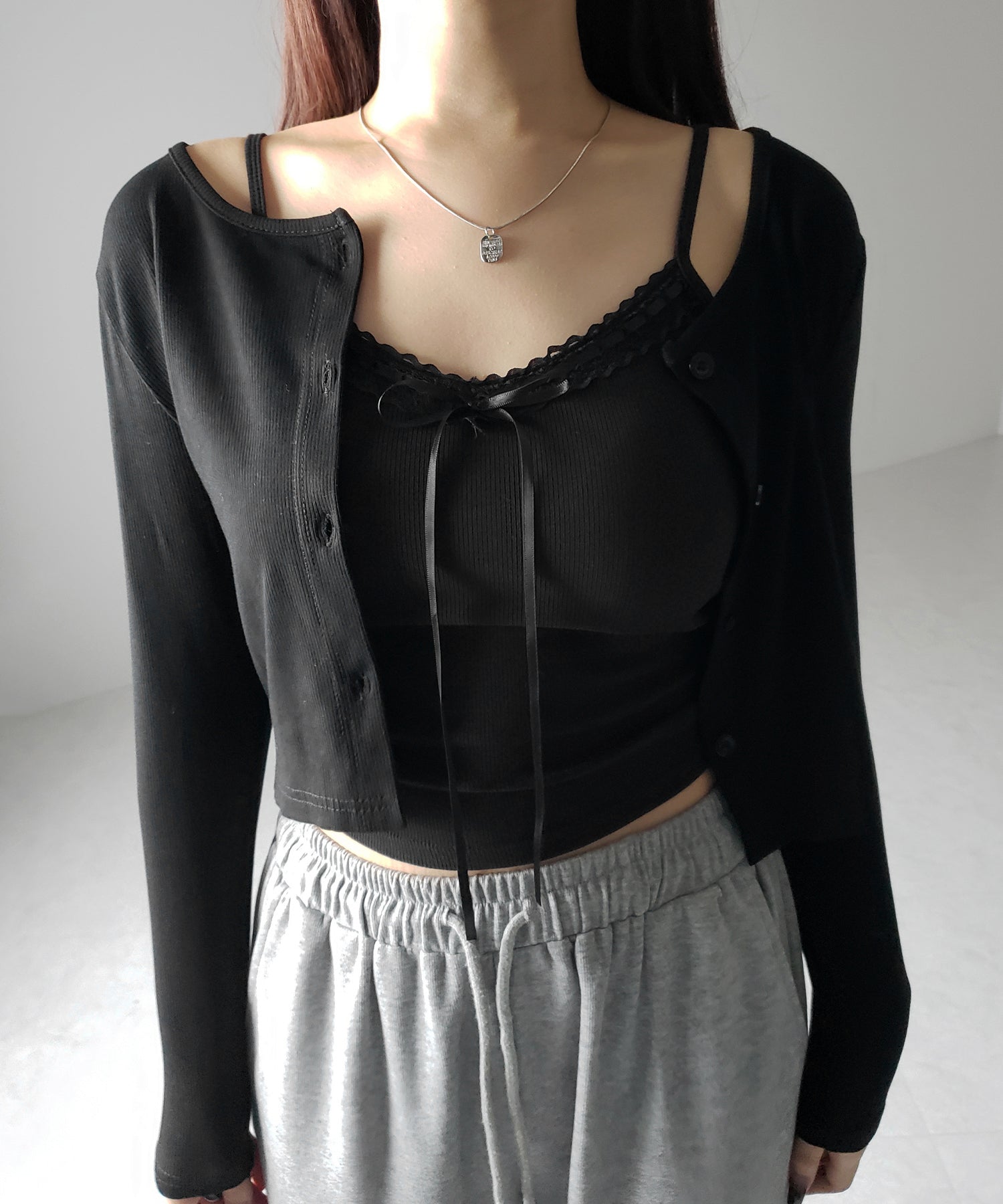 【 カップ付き 】サテンリボンレースリブキャミソール / satin ribbon lace lib camisole