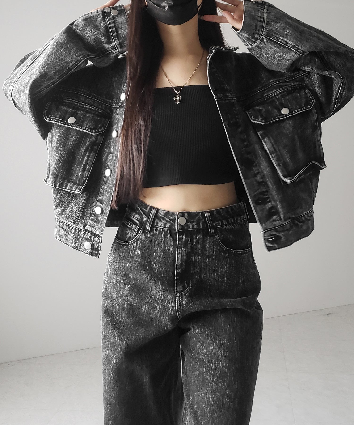 【 セットアップ着用可能 】ヴィンテージケミカルブリーチストレートワイドデニム / vintage chemical bleach straight wide denim