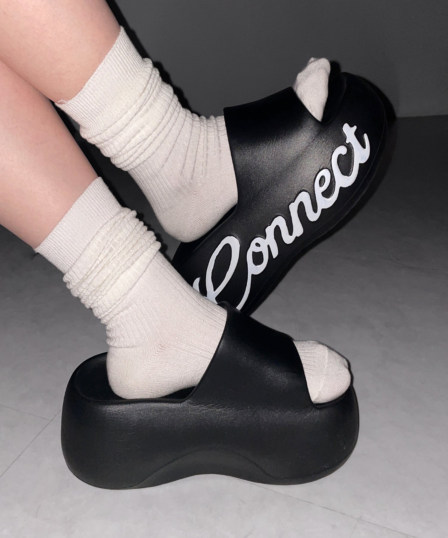 レタリングロゴ厚底スライドサンダル / lettering logo platform slide sandals