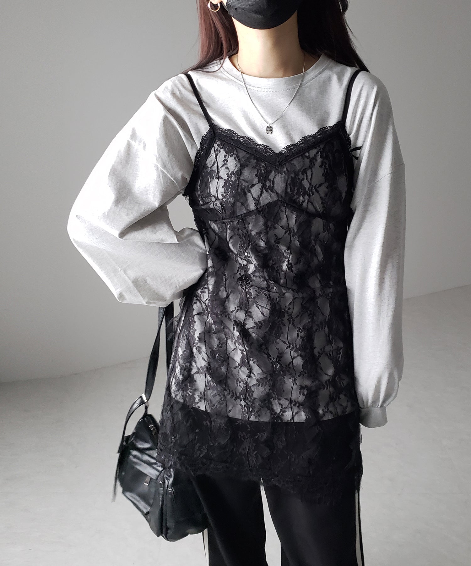【 2color 】チュールドッキングレースチュニックキャミソール / tulle docking lace tunic camisole