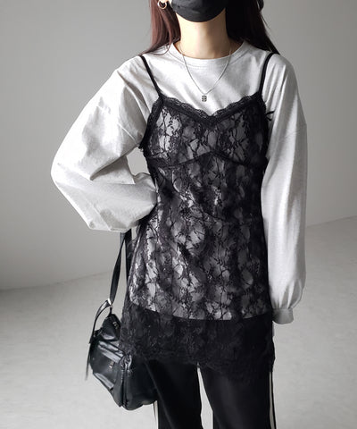 チュールドッキングレースチュニックキャミソール / tulle docking lace tunic camisole