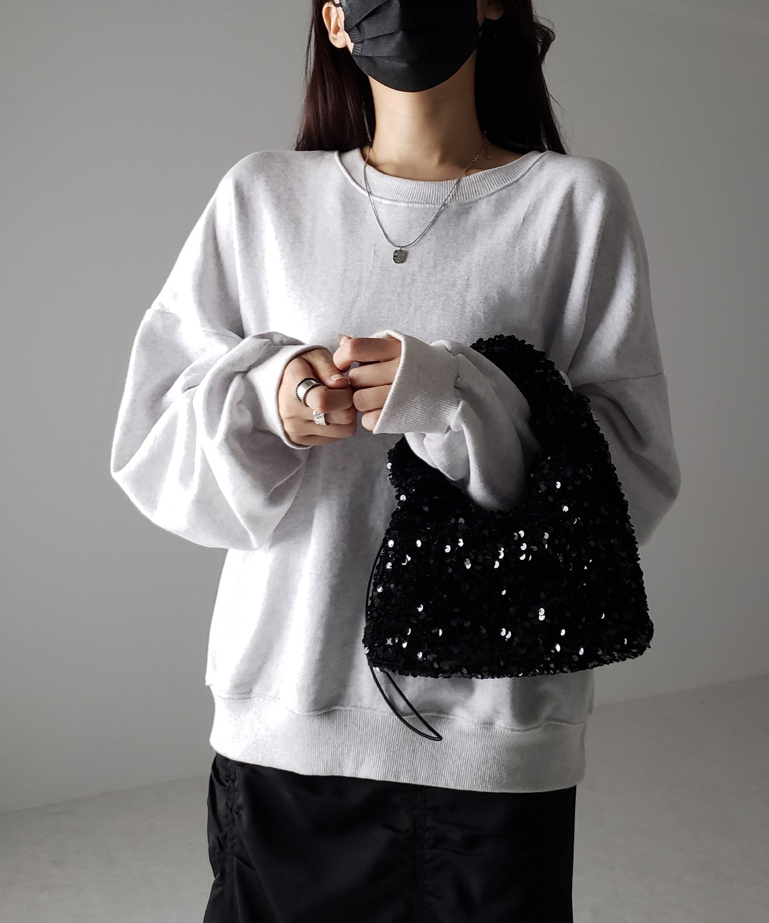 【 2color 】スパンコールシャーリングスクエアハンドバッグ
