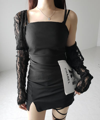 サイドタックストレッチスリットミニキャミワンピース / side tack stretch slit mini cami onepiece