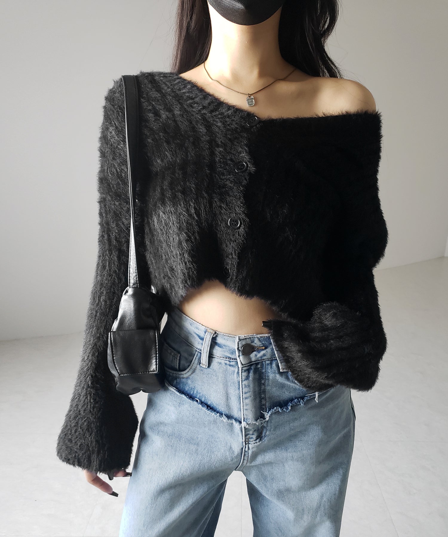 【 3color 】ショートシャギーリブニットカーディガン / short shaggy lib knit cardigan