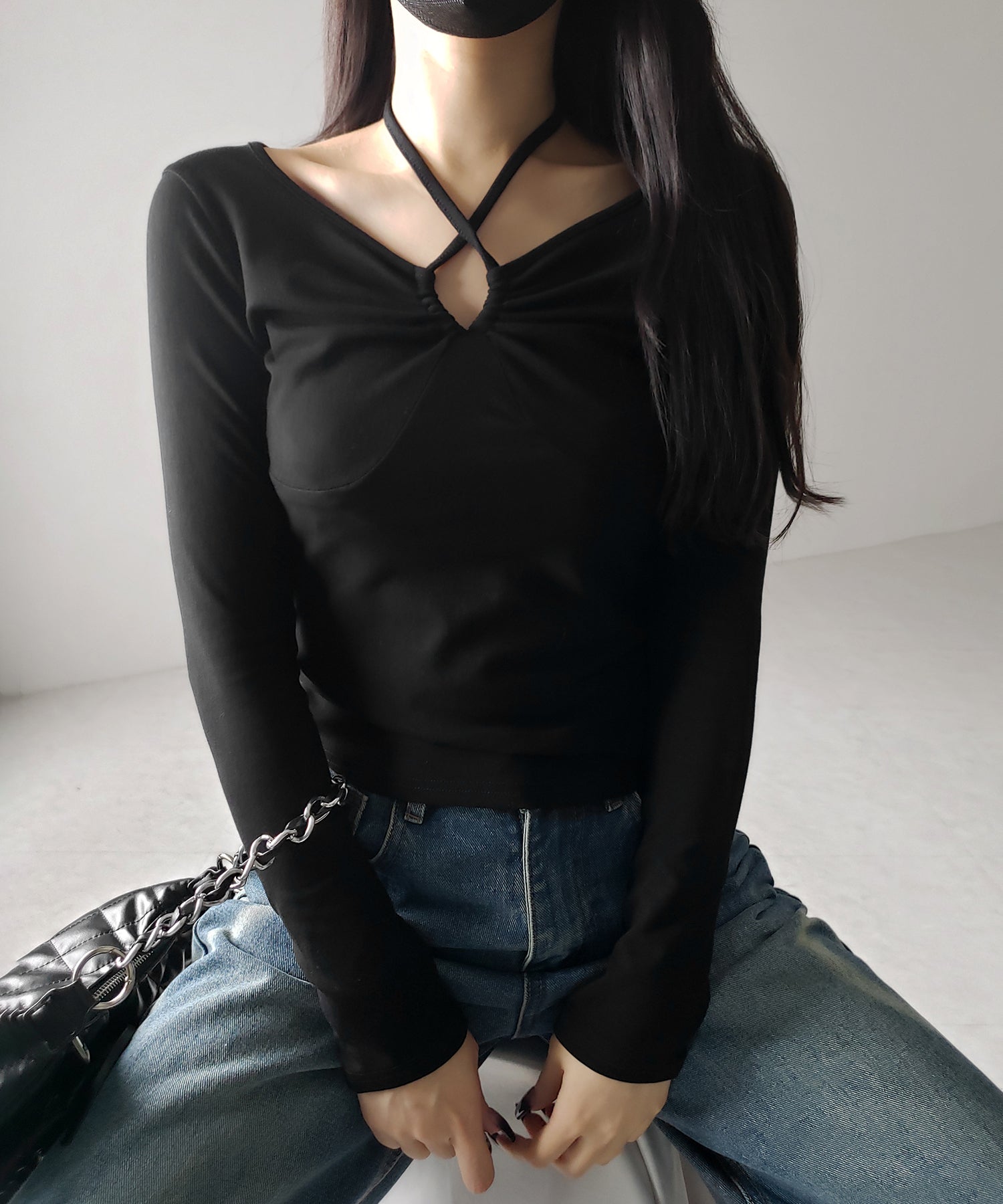 【 3WAY 】クロスストラップリボンギャザーカットソートップス / cross strap ribbon gather cutsew tops