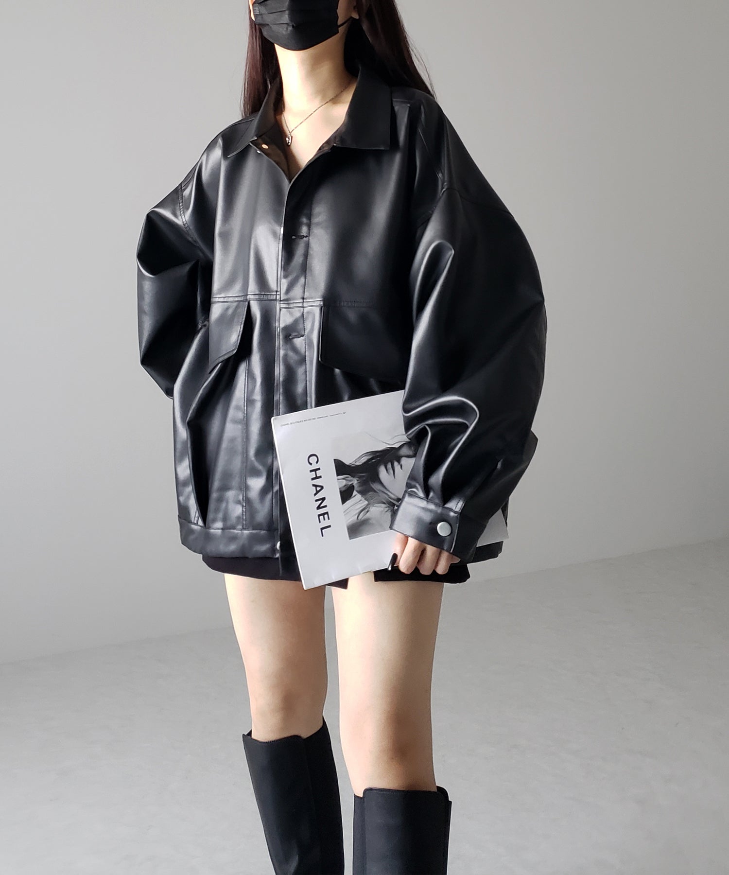 【 裾絞り可能2WAY 】ビッグシルエットボーイフレンドレザージャケット