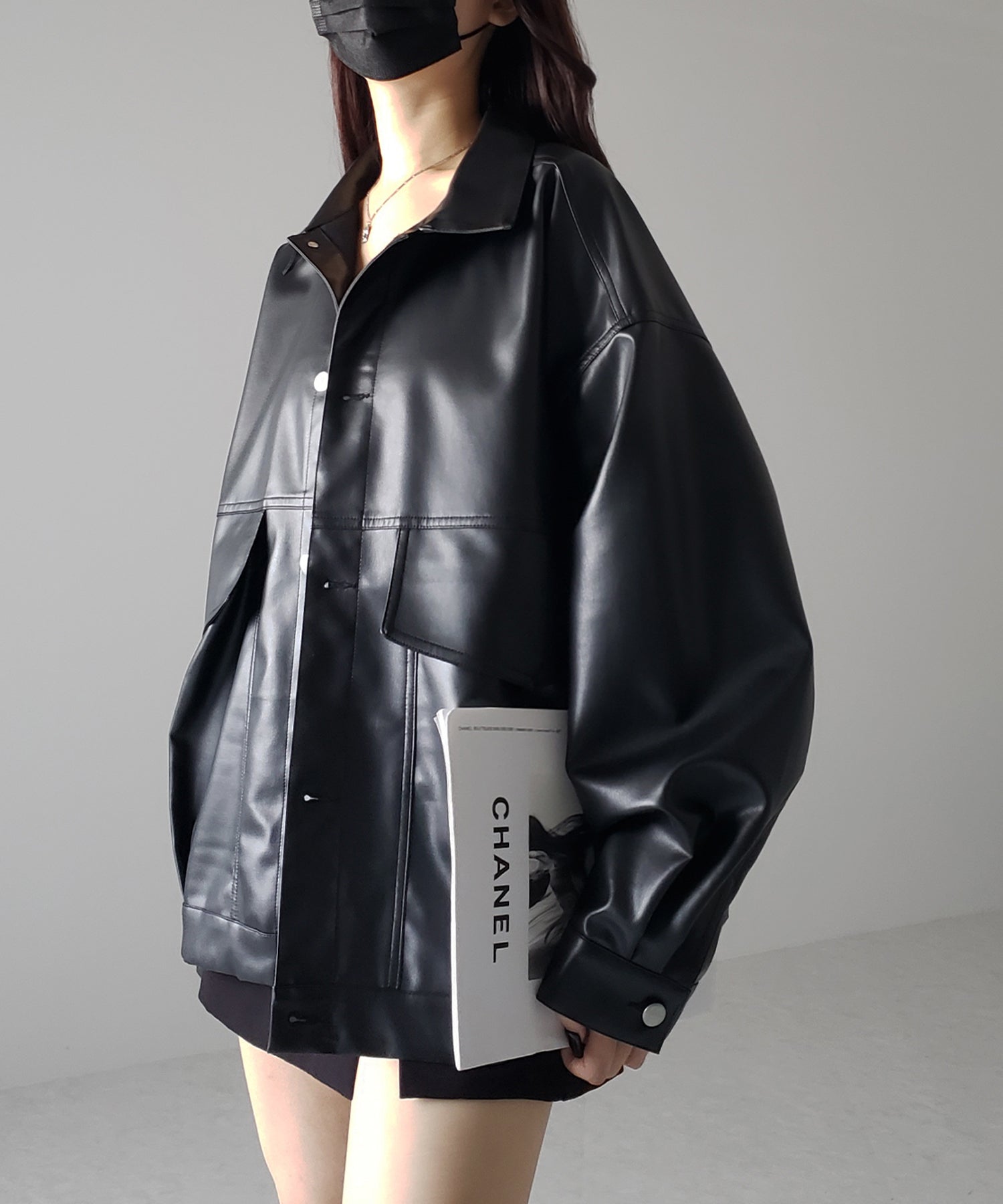 【 裾絞り可能2WAY 】ビッグシルエットボーイフレンドレザージャケット