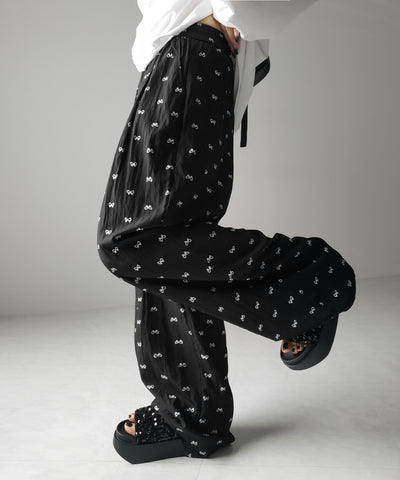 リボンプリントワイドイージーパンツ / ribbon print wide easy pants