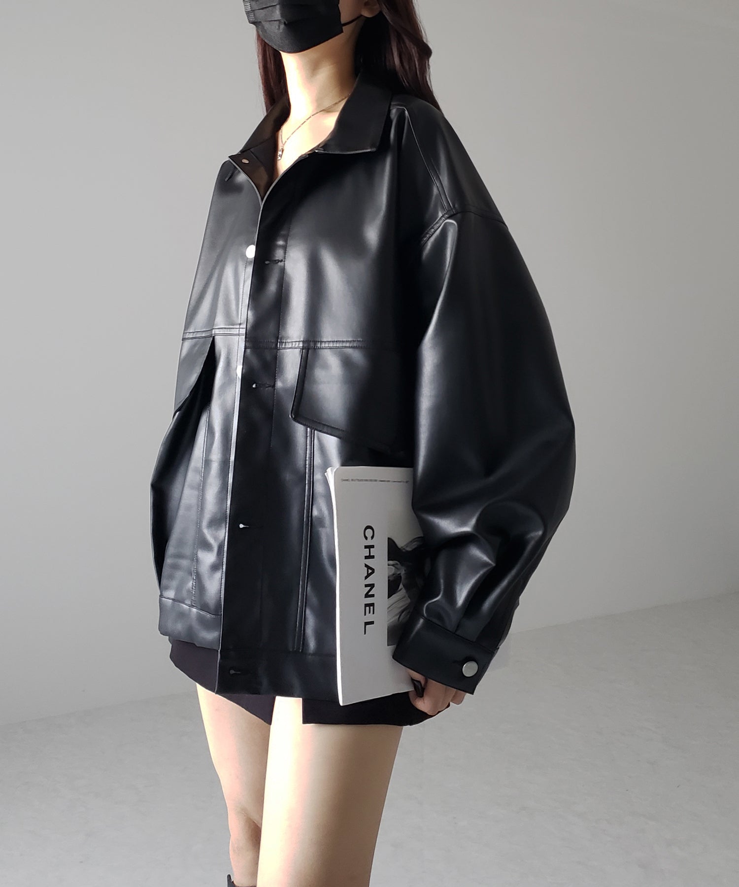 【 裾絞り可能2WAY 】ビッグシルエットボーイフレンドレザージャケット