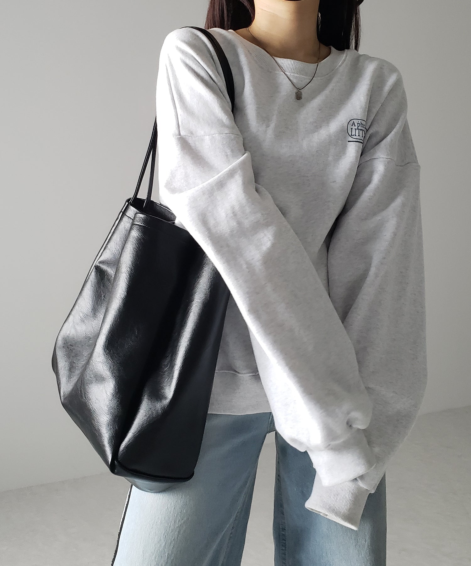 【 ミニポーチ付き 】フェイクレザーシンプルビッグトートバッグ