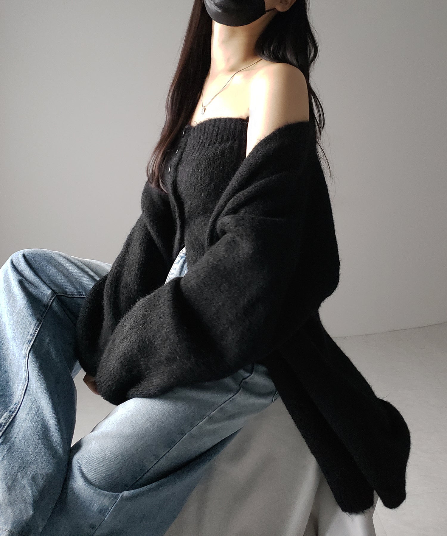 【 新色追加 /2点セット 】ニットボタンビスチェ +ロングカーディガンセット / knit button bustier + long cardigan set