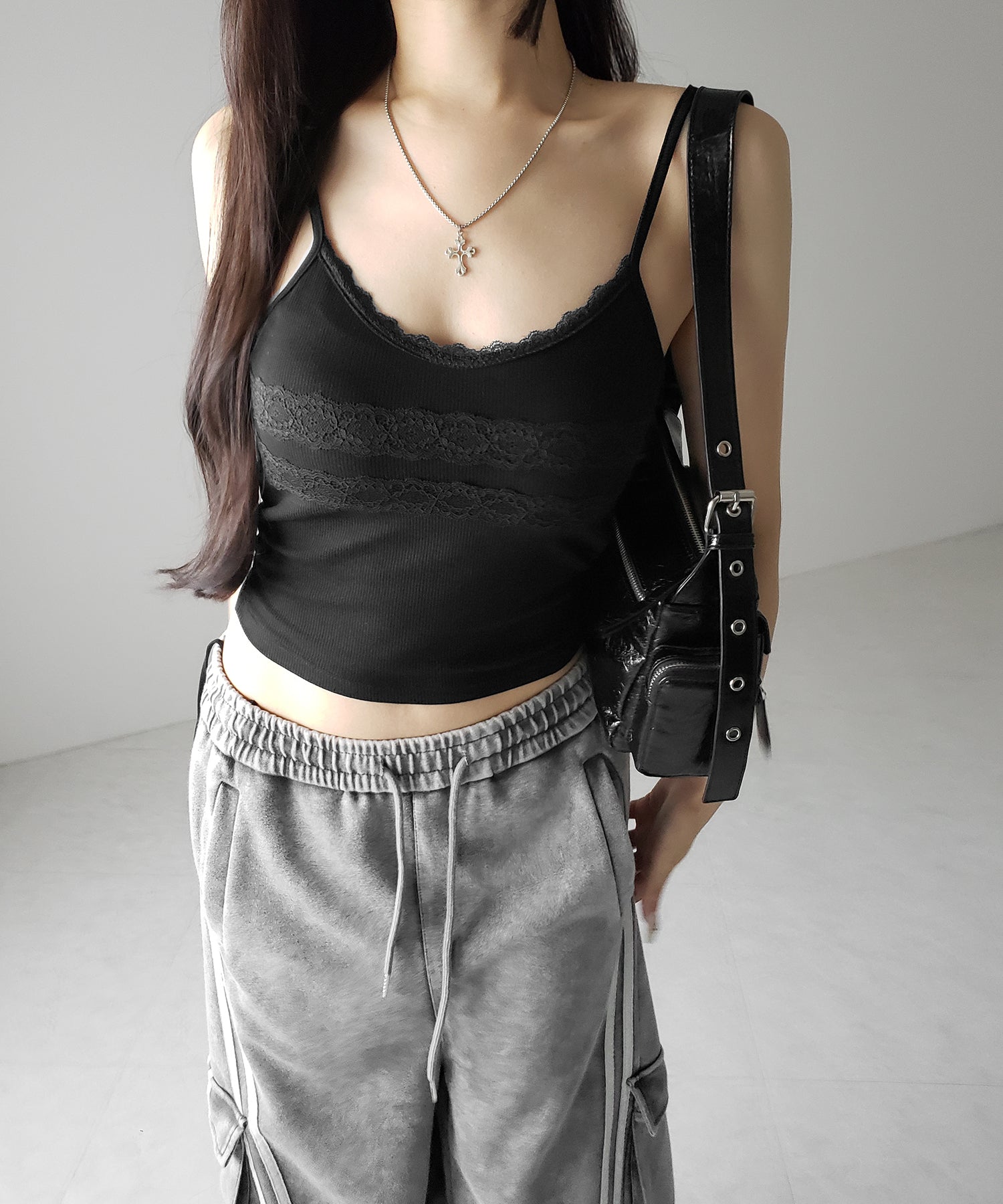 【 3color 】ダブルレース切替リブキャミソール / double lace switching ribbed camisole