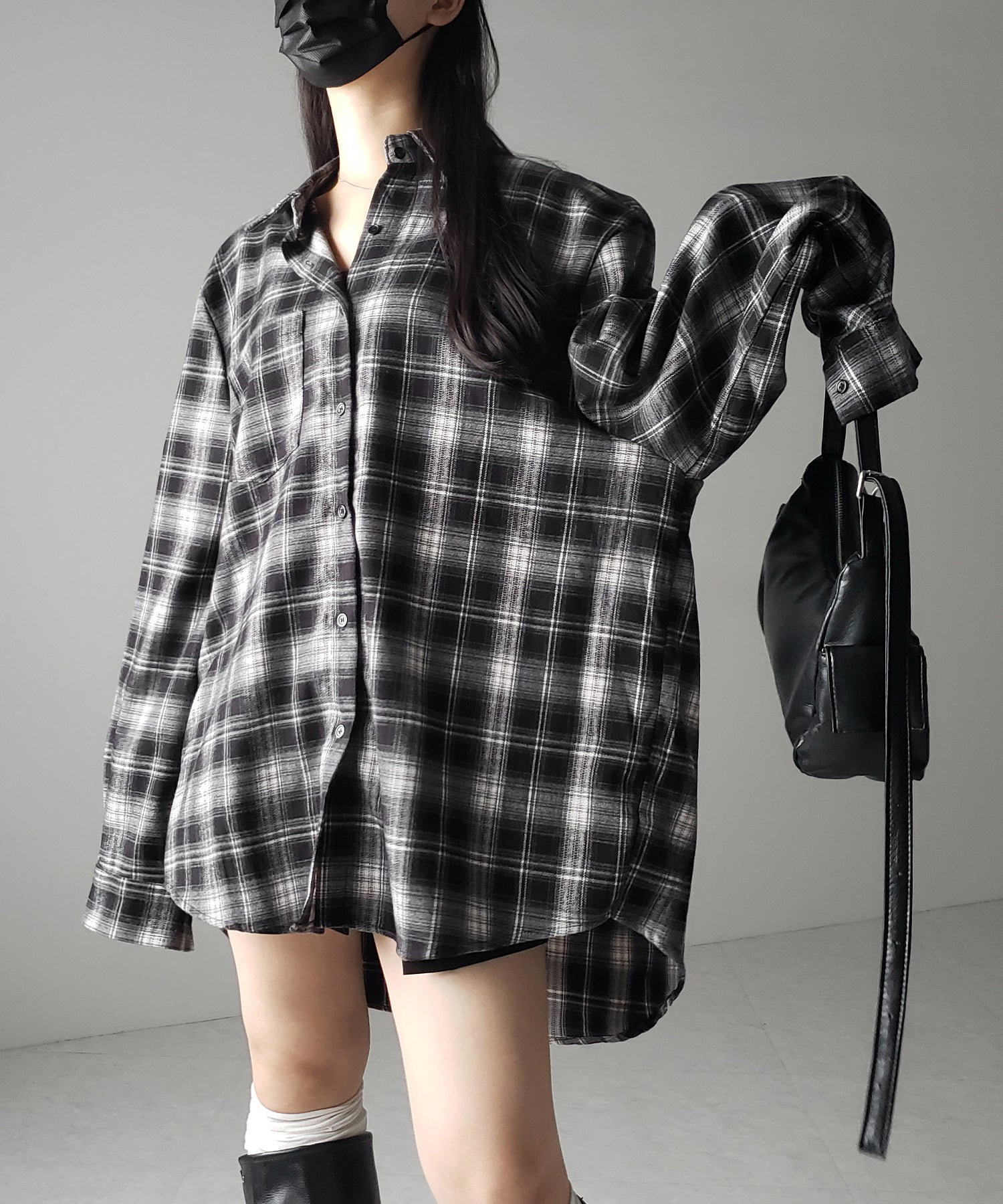 ビッグシルエットブラックチェックネルシャツ / big silhouette black check flannel shirt