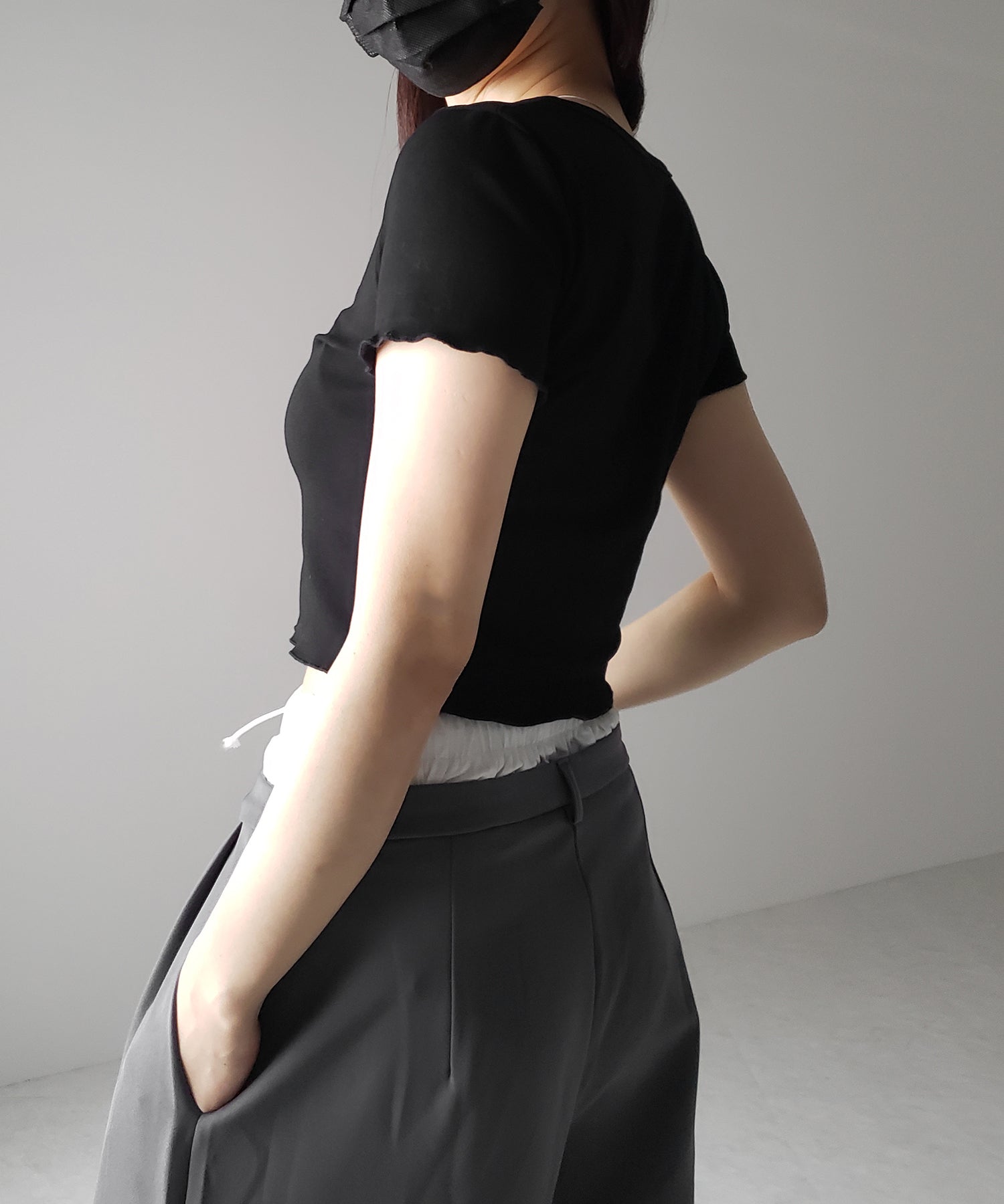 【 3color 】フロントボタン半袖メローショートTシャツ / front button mellow short Tee