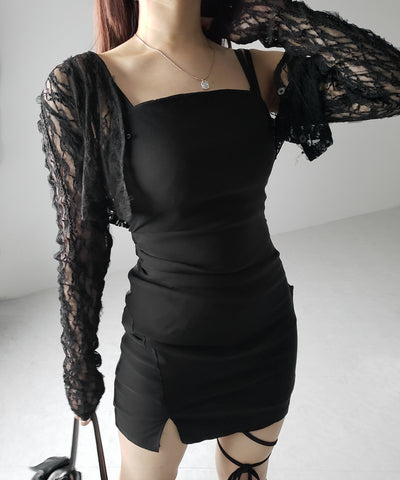 サイドタックストレッチスリットミニキャミワンピース / side tack stretch slit mini cami onepiece