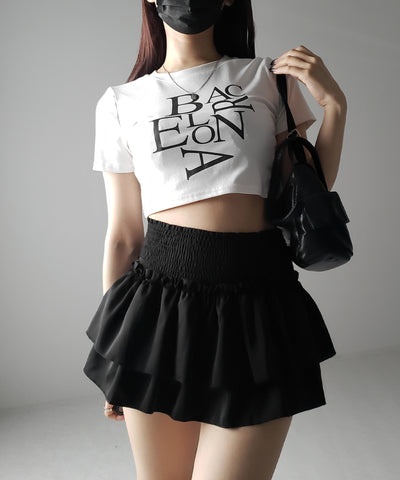 2段フリルシャーリングミニスカパン / double frill shirring mini skirt pants