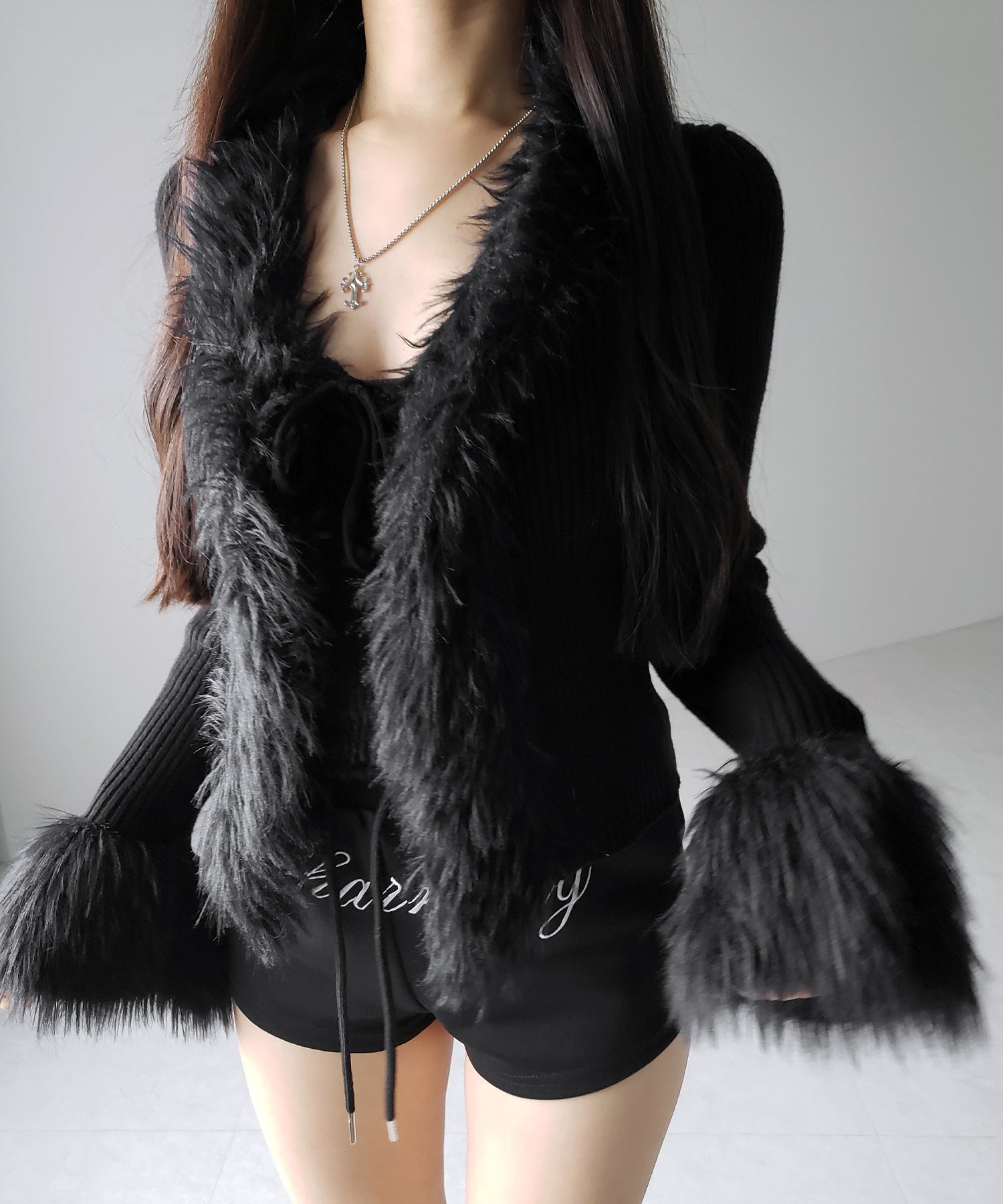 シャギーファードッキングリブニットカーディガン / shaggy fur docking rib knit cardigan