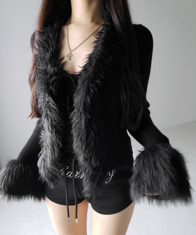 シャギーファードッキングリブニットカーディガン / shaggy fur docking rib knit cardigan