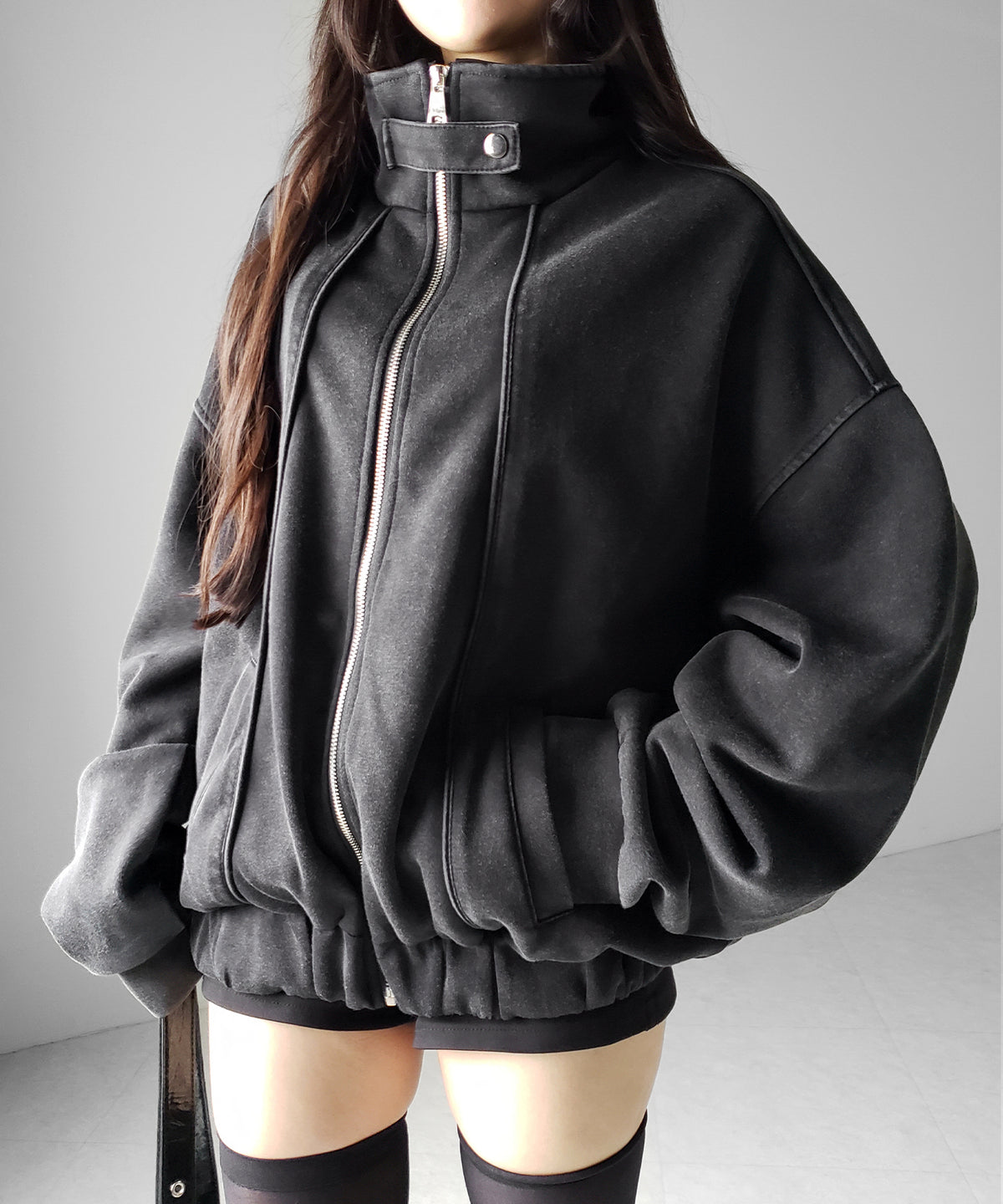 ピグメントヴィンテージジップアップオーバースウェットブルゾン / pigment vintage zipup over sweat blouson
