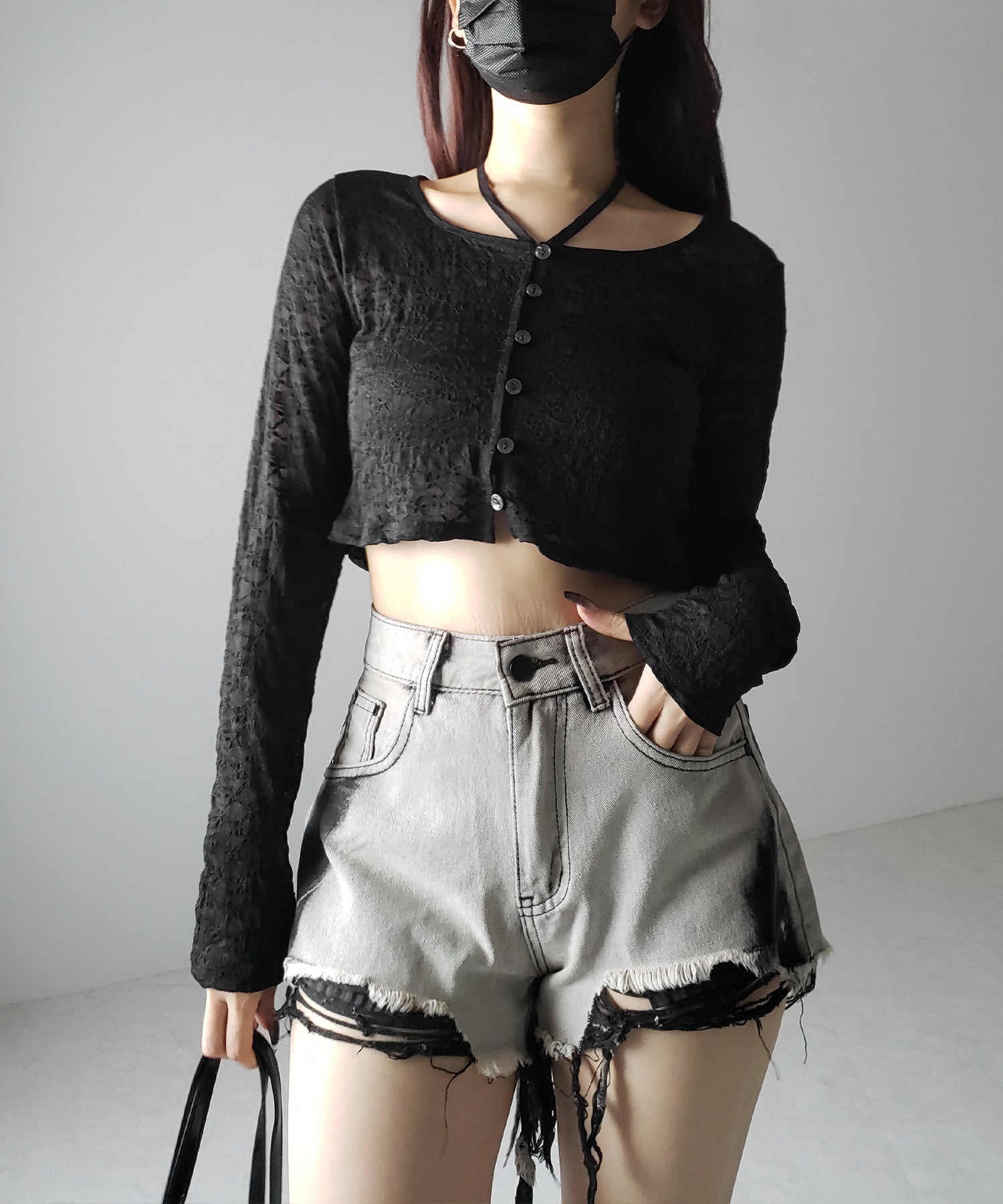【 2WAY 】クロスストラップリボンショートレースカーディガン / cross strap ribbon short lace cardigan