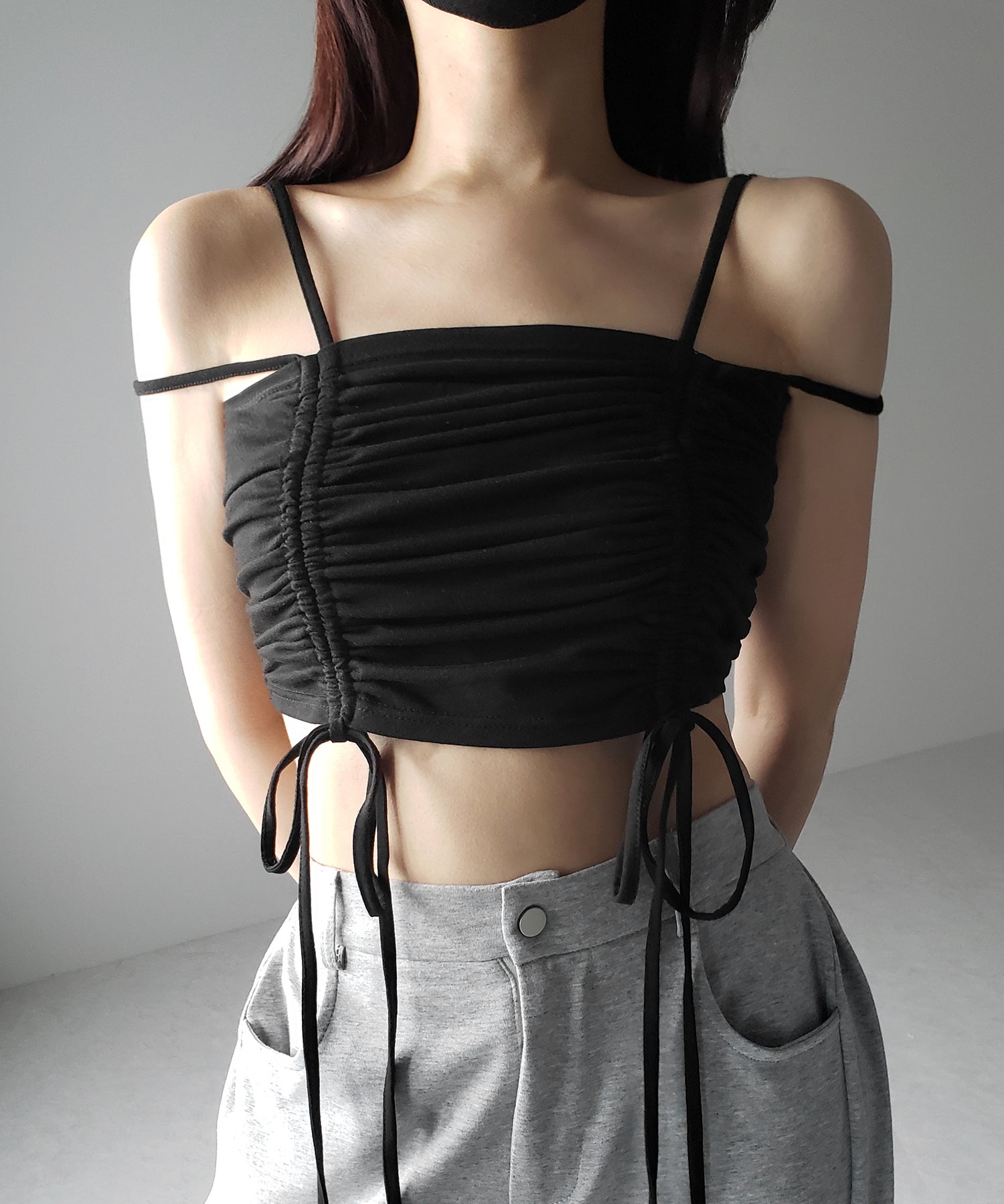 3WAYクロスストラップリボンシャーリングショートキャミソール / 3WAY cross strap ribbon shirring short camisole