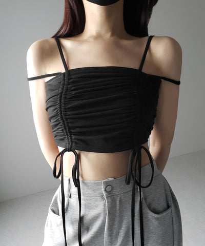 3WAYクロスストラップリボンシャーリングショートキャミソール / 3WAY cross strap ribbon shirring short camisole