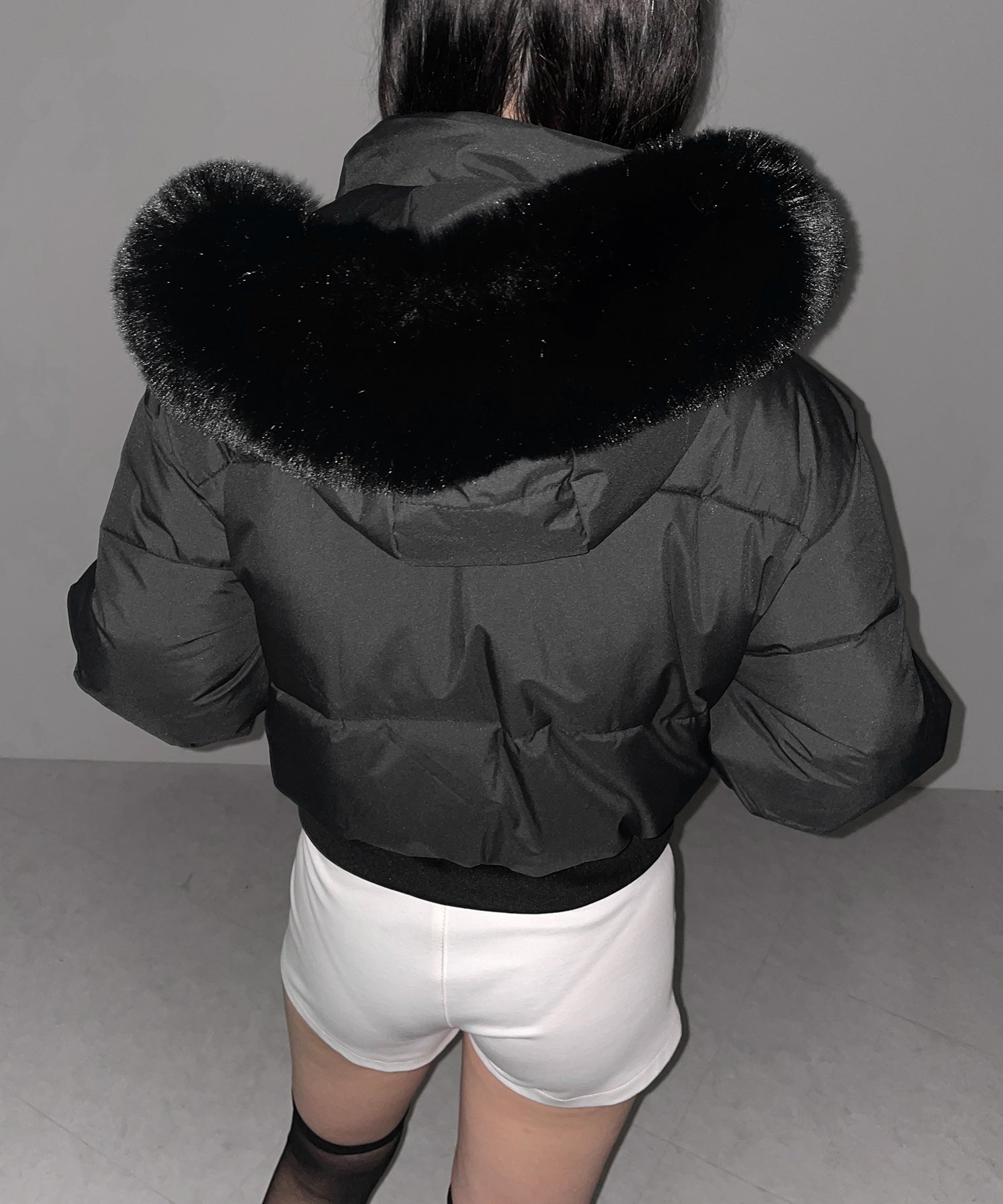 【 フード取り外し可能2WAY 】フェイクファーフードショートダウンジャケット / 2WAY fake fur hoodie short down jacket