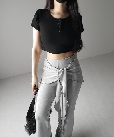 ヘンリーネック半袖ショートリブTシャツ /henley neck short sleeve short lib T-shirt