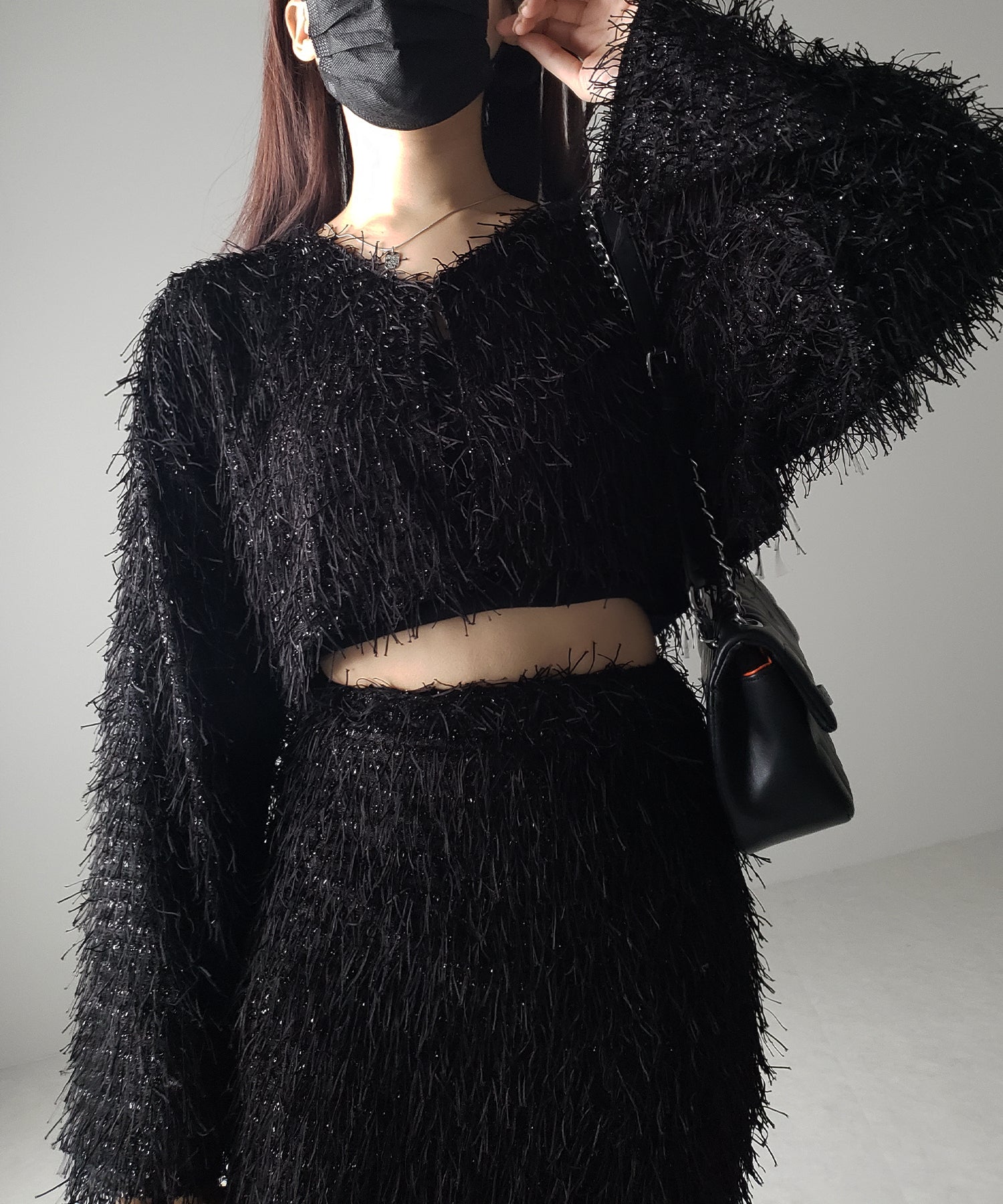 【 セットアップ可能 】シャギーフリンジショートカーディガン /shaggy fringe short cardigan
