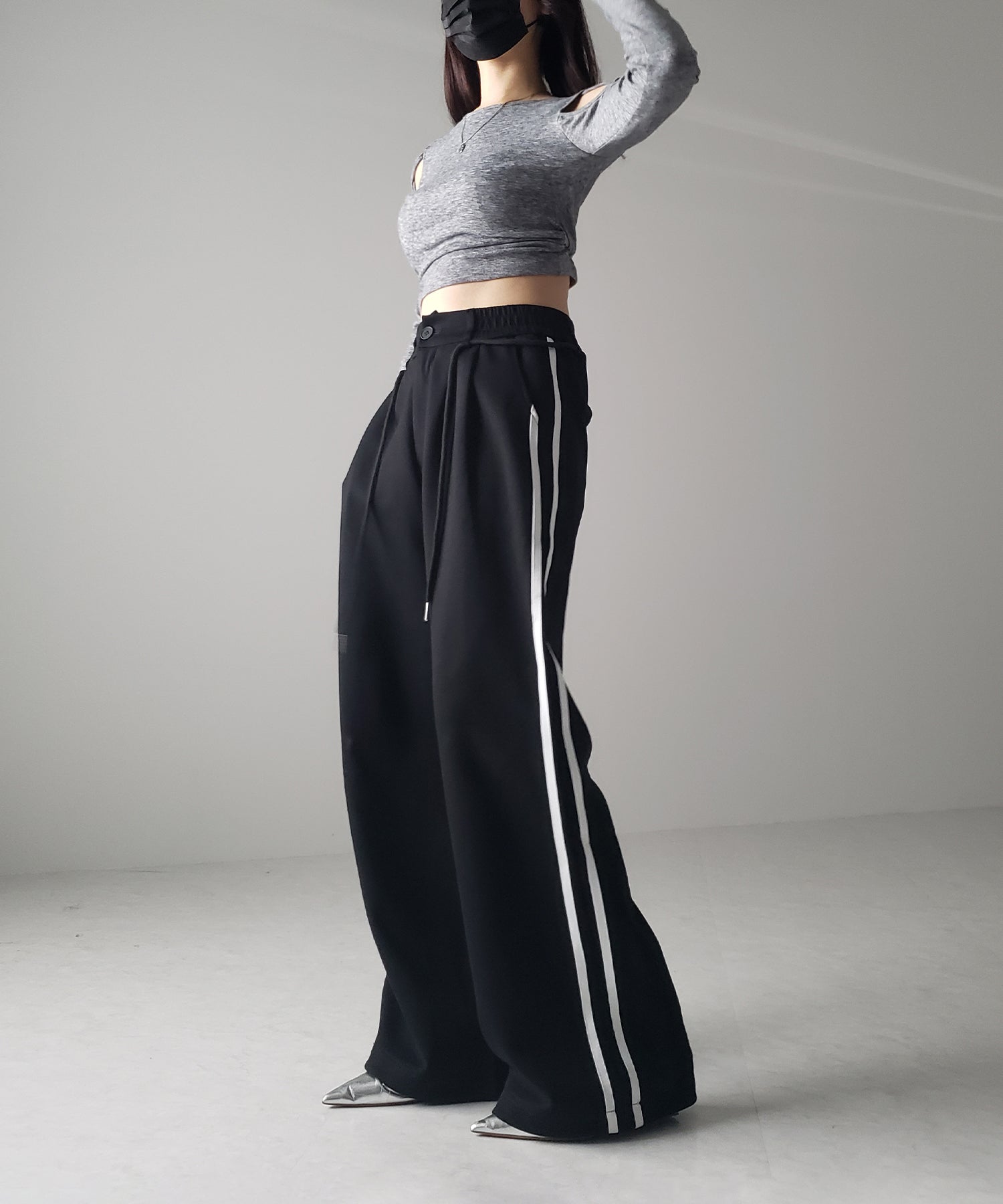 2WAYウエストコードサイドライントラックワイドパンツ