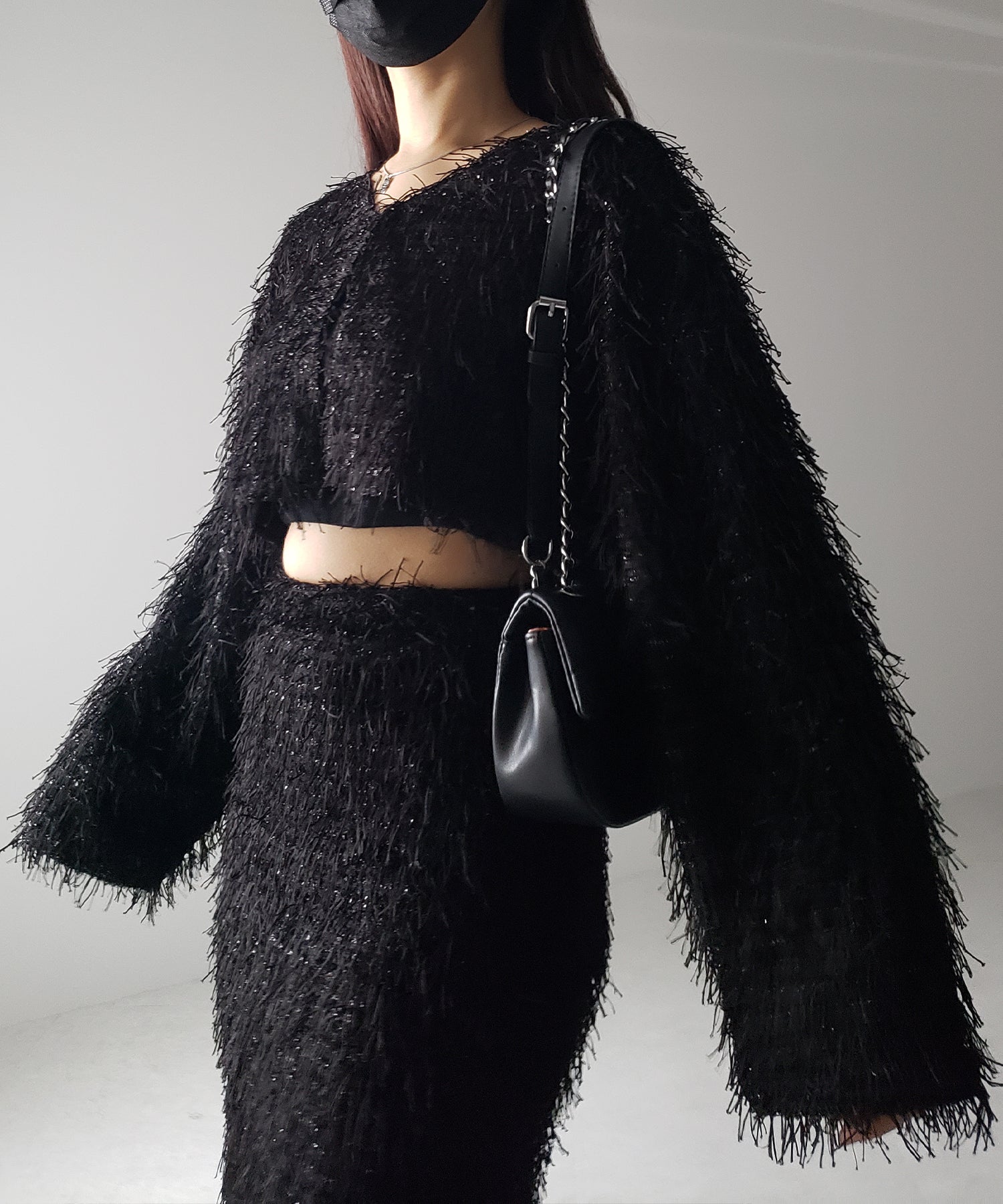 【 セットアップ可能 】シャギーフリンジショートカーディガン /shaggy fringe short cardigan