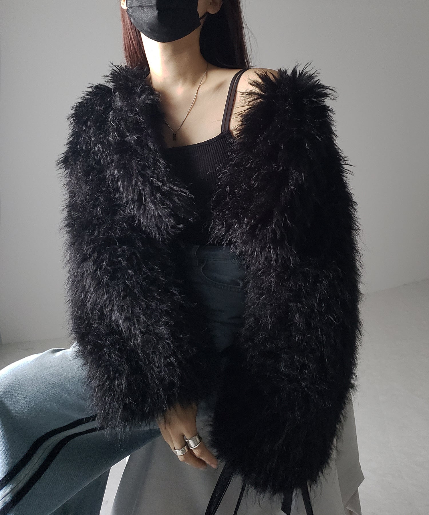 【 5color 】シャギーファーノーカラーボリュームショートコート/ shaggy fur nocollar volume short coat